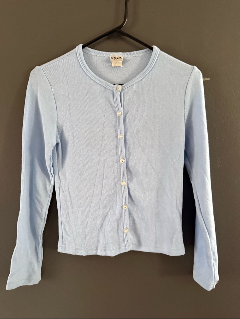 Vintage Light Blue Button-Up Ribbed Cardigan